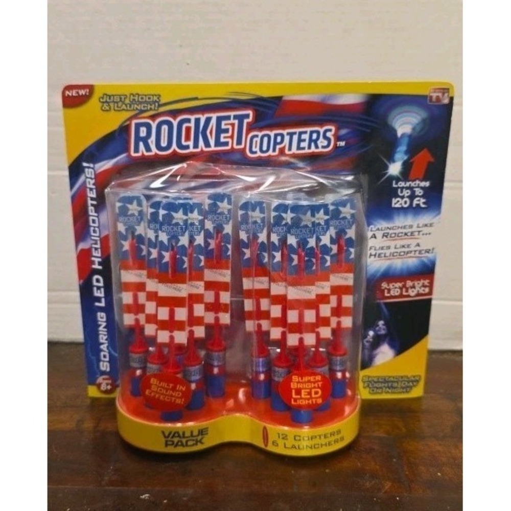 Rocket Copters Value Pack LED Lights Sound Effects 12 Copters, 6 Launchers